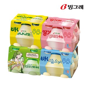 빙그레 단지우유 4종 바나나우유+딸기우유+메로나우유+바나나라이트, 240ml, 16개