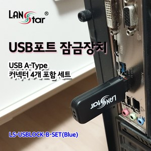 랜스타 USB포트 잠금장치+보안 커넥터 4개포함 세트-색상3종, LS-USBLOCK-B-SET(블루), 1개