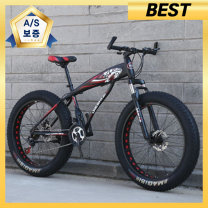 산타온 튼튼한 mtb 자전거 산악 출퇴근 광폭타이어 입문용 팻바이크 성인 바퀴큰 오프로드, 매트블랙, 24인치, 24단