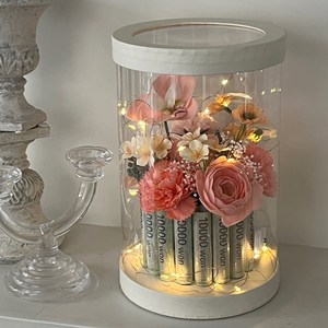 베리어스 비누꽃 용돈박스 돈케이크 + 쇼핑백 + led 핑크, 단일수량