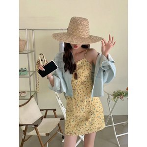 VIVI 여자 여성 여름 플라워 민소매 끈나시 미니원피스