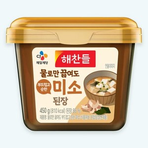 CJ제일제당 풍미업 해찬들 물로만 끓여도 부드럽고 순한 미소된장 450g 캠핑필수템 간편요리 분식 쏘울푸드 발효식품 자취템 간편식, 5개