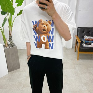 스트릿제이 와우 곰돌이 프린팅 반팔티