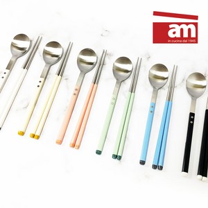 [백화점브랜드 ] am 4인 세트 이태리 am 모나미 수저세트 사각 수저 젓가락 집들이 선물 커트러리, 화이트+블랙+멜론+스카이, 4세트, 4인수저세트, 화이트+블랙+멜론+스카이