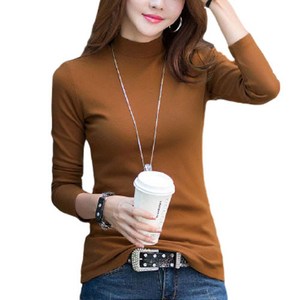 러블로어 무지 반하이넥 심플 긴팔 티셔츠