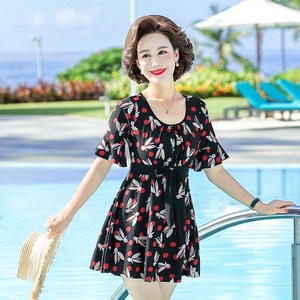 차쿠 꽃무늬 빅사이즈 원피스 수영복 온천 원피스 수영복 체형커버 원피스 수영복 중년, B스타일