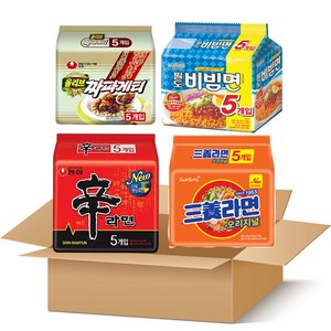 [저스티스] 봉지라면 신라면5+삼양라면5+비빔면5+짜파게티5, 1세트
