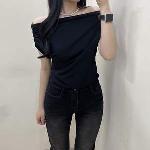 VANANA2 국내제작 여성용 슬림핏 심플 고급 페미닌 드레이프 셔링 반팔 티셔츠 4colo