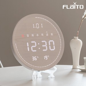 플라이토 루나 터닝 원형 인테리어 LED 벽시계 29.5cm, 화이트