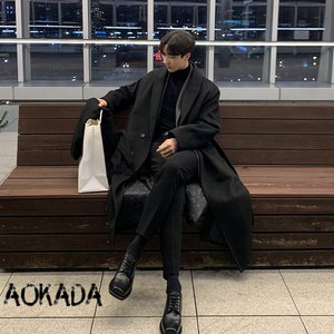 AOKADA 고급 프리미엄 울 블렌디드 정장넥 트렌치코 오버핏 남성코트 가을 겨울 롱코트 모직 코트