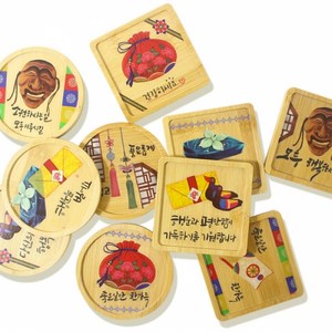 대나무 컵받침 전통 투명 스티커 2종 (5인세트_택1), 정사각형(5인세트), 1개