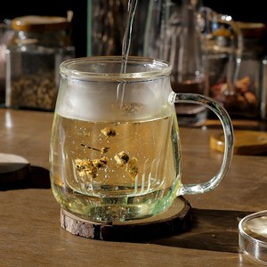내열유리 티머그 뚜껑 유리컵, 플라워 400ml, 1개
