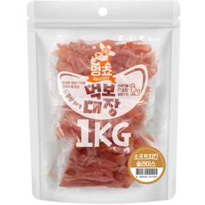 멍쵸 먹보대장, 대용량 강아지간식, 1kg, 1개, 소프트치킨슬라이스 · 1개 · 1kg