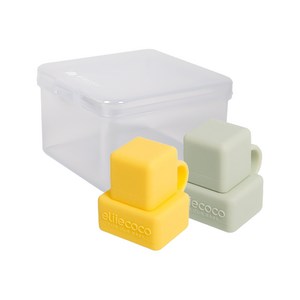 실리콘 큐브 토퍼 2P 세트, Mint+Yellow, 1세트