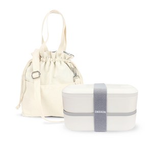 온다온 도시락통 밤부 2세대 전자레인지 직장인 도시락 가방 실속 세트, 1세트, 화이트+화이트