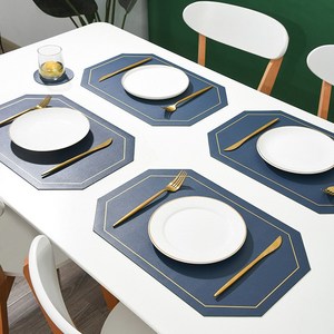 태나 가죽 방수 양면 다이닝 식탁매트 4p, 그레이&베이지, 43 x 30 cm, 4개