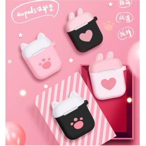 아토 애플 12세대 겸용 귀여운 캐릭터 발바닥 하트 실리콘 케이스, 화이트/핑크 하트, 1개