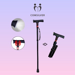 컴실버 접이식 지팡이 의료용 신기능 LED 라이트 경광등 노인 어르신, 실버, 1개