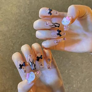 떨샵 캐릭터 체커보드 키치스타일 네일팁 인조손톱, 2개, NAIL-N323