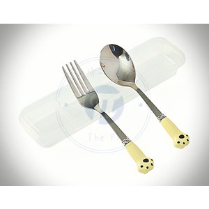 THE PI 꾹꾹냥이 휴대용 숟가락 포크 세트 아이보리 귀여운, 1개