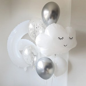 브라이덜샤워풍선 칠순 생일축하 기념일 졸업 헬륨가스 꽃풍선 흰색 웃는 구름 호일 풍선 30 인치 헬륨 번