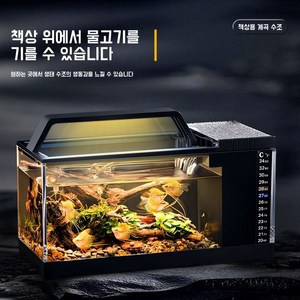 Apnoo 유리 어항 자동 물청소 필터링 열대어 수경 어항 자동 여과 어항 수족관, 1개, 그린+펌프+램프