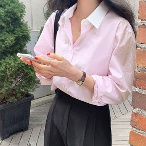 에스알비 스트라이프 화이트 카라 셔츠