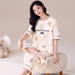 BAJAOEY (바자오이) 여성 귀욤귀욤 반팔 편안한 잠옷세트 브라패드 잠옷 홈웨어