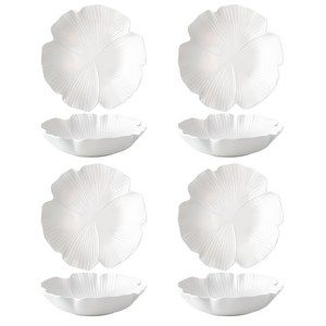 MoningSea 유럽 화이트 꽃잎 접시 예쁜 파스타접시 샐러드 접시 20CM 500ML, 4개