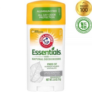 암앤해머 에센셜 내추럴 데오드란트 스틱 언센티드 무향 71g Deodoant Essentials Natual Deodoizes Unscented, 70.874 g, 1개