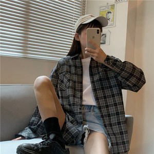 리리나 여자 긴팔 오버핏 체크 남방 셔츠