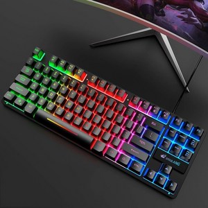 게이밍키보드 레인보우 LED 기계식 유선 키보드 87키, GX50, 검은색 무지개 빛