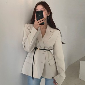 [에이진] 심플 트렌디 벨트 믹스 블레이저 자켓 (2colors)