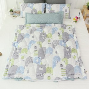 보떼하우스 사계절용 면 일체형 낮잠이불 40수, 사계절베개솜, 패밀리곰 블루