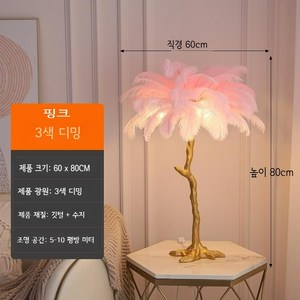 깃털 플로어 램프 거실 소파 측면 분위기 장식 수직 램프, 핑크 80x60cm 테이블 램프
