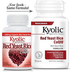 Kyolic Red Yeast Rice Plus CoQ10 쿄릭 쿄땡 숙성마늘 홍국 레드 이스트 75정 2팩, 2개