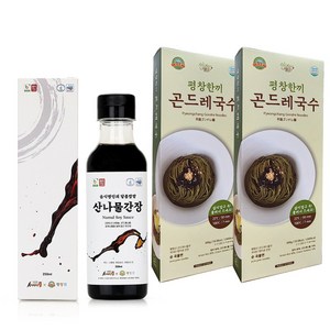 평창팜 첨가물없는 곤드레국수 300g 2개 달콤짭짤 산나물간장 250ml 1개 세트