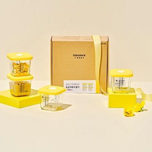글라스락 베이비 눈금 이유식 용기 사면결착캡 3개 + 스마일캡 3개, 270ml, 혼합색상, 1세트