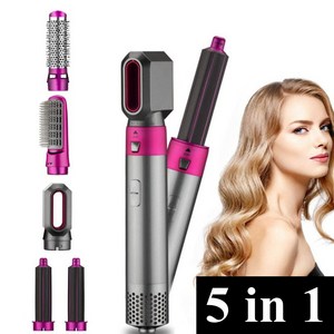 5 pcs 다기능 핫 에어 브러시로 빠른 건조와 머리 고르기 전기 헤어 스타일링 콤비네이션 헤어 드라이어 스타일러, 그레이