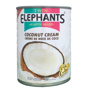 [태국] TWIN ELEPHANTS 코코넛 크림 통조림 400ml / COCONUT CREAM 파스타 커리 카레 비건 글루텐프리, 1개