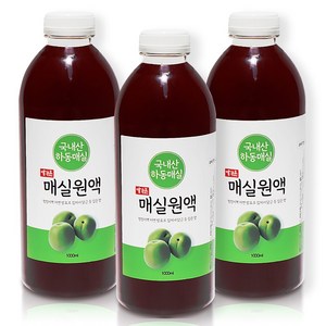 예가촌 매실청 하동 매실 원액 100% 매실액 발효액 국산 매실액기스, 1L, 3개