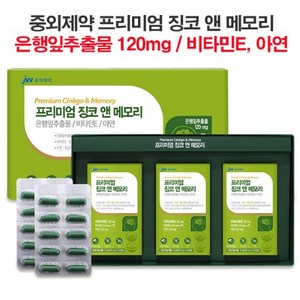 은행잎추출물 120mg / JW 중외제약 프리미엄 징코앤메모리 90캡슐(3개월분) 기억력 개선 / 혈행개선 / 아연 비타민E 함유, 90정, 1개