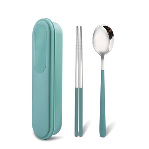 마이민 무소음 스텐 수저세트, 그린, 숟가락 + 젓가락 + 케이스, 1개