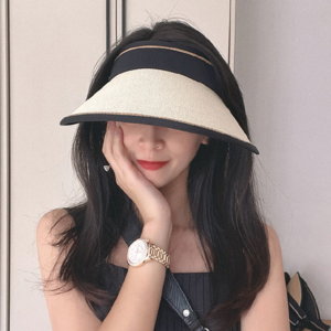 hotmally 여성 썬캡 돌돌이 라피아 라탄 여름 모자 캡모자 와이드 밴드 휴양지 넓은 챙모자