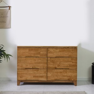 보네드 올리비아 고무나무 와이드 원목 서랍장 1200, 3단 와이드 서랍장, 3개