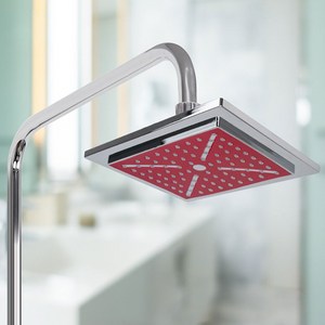 ABS 크롬 사각형 해바라기 샤워기 잔수배출 수전 헤드 교체 집들이선물 기념품 사은품, 레드