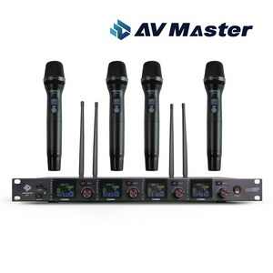 AVMASTER 공연용 4채널 무선마이크 SMC-9004 핸드 바디팩(핀마이크 포함) 구성