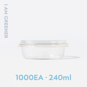 아이엠그리너 친환경 120파이 무인쇄 각인 PLA 투명 원형 용기 + 뚜껑 세트 240ml, 10개, 100세트