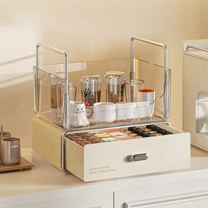 로헝스 아크릴 화장품정리함 화장품정리대 투명, 1개, 아이보리 대형, 베이지