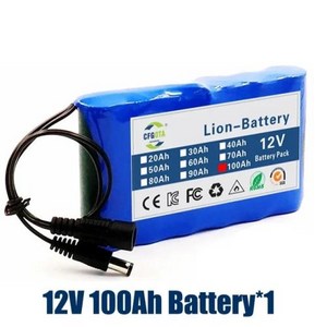 리튬 배터리 팩 용량 DC 12.6V 100Ah CCTV 카메라 모니터 낚시 조명 크세논 램프 충전기 포함 확성기 12V 100Ah, 1개